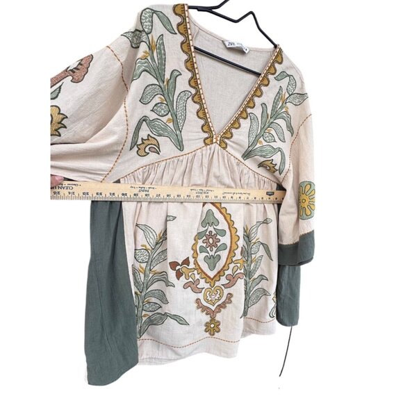 Zara Floral Embroidered Boho Tunic Dress With Bell Sleeves V-Neckline Medium - Picture 9 of 11